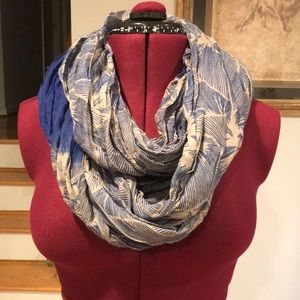 Blue and gray patterned infinity scarf